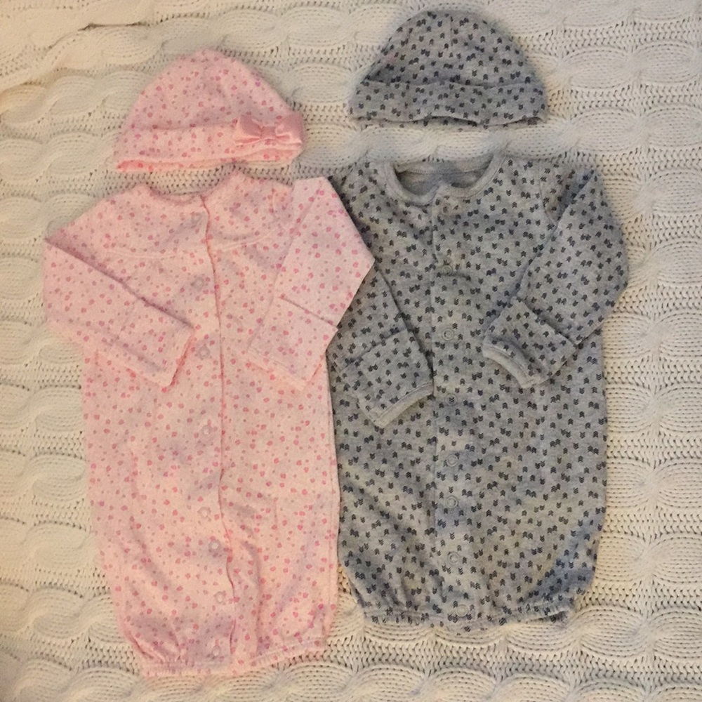 Baby sleepers and hats, newborn sizes